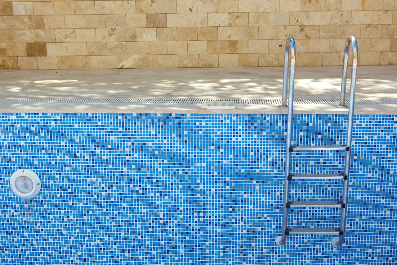empty swimming pool with ladder